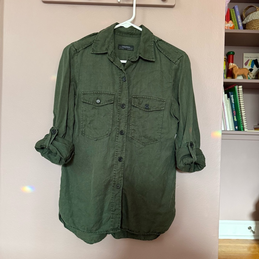 Zara premium army green button down